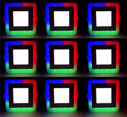 Hybrix LED Square Slim Ceiling Panel Light 6 Watt(3+3) Dual Multi Color RGB & White , 9 Recessed Ceiling Lamp