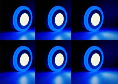 Hybrix LED Ceiling Surface Light 6 Watt [3+3 Watt] Down Light, Ceiling Surface Mounted Spotlight, Dual Color 3D Effect Super Bright BLUE & White Combination, 4 Inch Diameter, No Need To Cut Ceiling (PACK OF 6) Surface Ceiling Light Ceiling Lamp