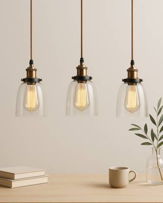 Homesake 3-Lights Linear Cluster Chandelier Modern Bell Glass Shade Hanging Light, Antique Gold Socket, E27 Holder, Decorative, Black, URBAN Retro, Nordic Style, LED/Filament Bulb Pendant Lamp Ceiling Lamp