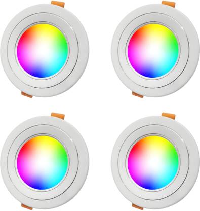 MVL 9W 7-in-1 Roun LED Conceal Panel Down Light Colour Changing Light (Red/Blue/Pink/Green/Yellow/Sky-blue/White, Pack of 4) Ceiling Light Ceiling Lamp
