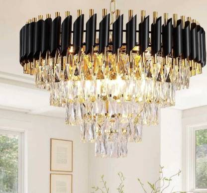 Risa Chandelier 600MM Black Gold Modern K9 jhumar for hall, kitchen, temple Chandelier Ceiling Lamp