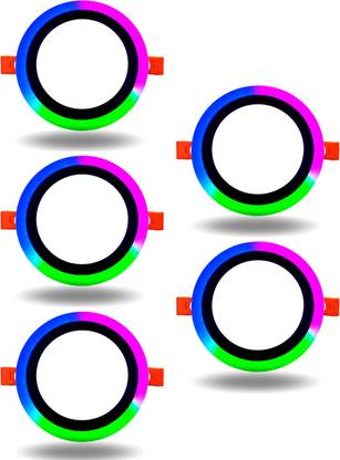 D'Mak 16 Watt White+Multi Color Round LED Panel Light Side 3D Effect Light (Pack Of 05) Recessed Ceiling Lamp