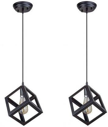 Areezo Black Cube Shape Modern Design Light for Home (Bulb Not Included) (pack of 2) Pendants Ceiling Lamp