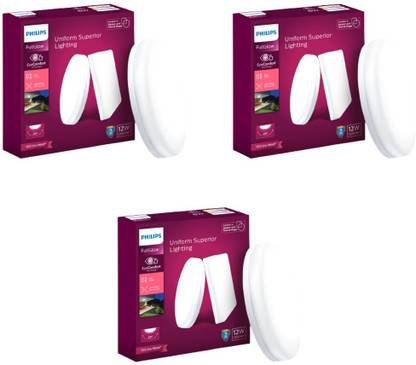 PHILIPS Full Glow 12-watt Round LED Surface Downlighter,Natural White, Pack of 3 Ceiling Light Ceiling Lamp