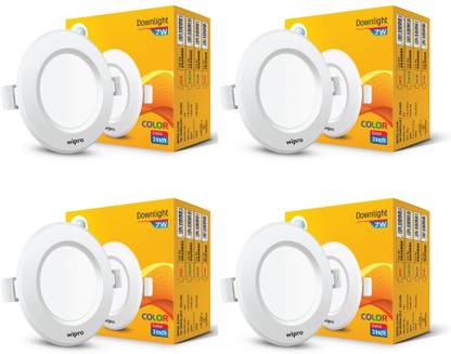 Wipro Alpha 7W Round Downlight Junction Box | Warm White (2700K) Pack of 4 Ceiling Light Ceiling Lamp
