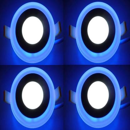 GALAXY 6 watt (3+3) LED Round Panel Light Ceiling POP Down Indoor Light LED 3D Effect Lighting (Double Color)Blue & White pack of 4 Recessed Ceiling Light Ceiling Lamp
