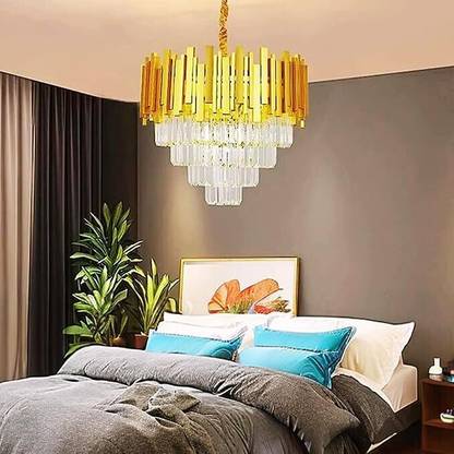 Dreamy Designs 500MM 4-Tier Crystal Chandelier: Round Shape, LED Plate Included for Living Room Chandelier Ceiling Lamp