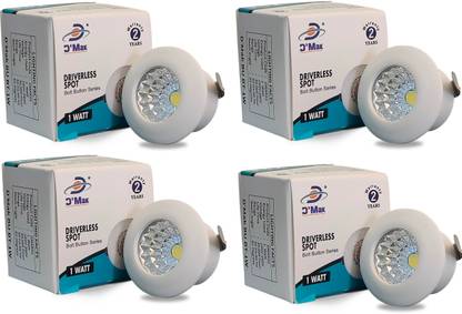 D'Mak 1 Watt LED COB/Spot Light/Button Light ({White} Round Driver Included (Pack of 04) Recessed Ceiling Lamp