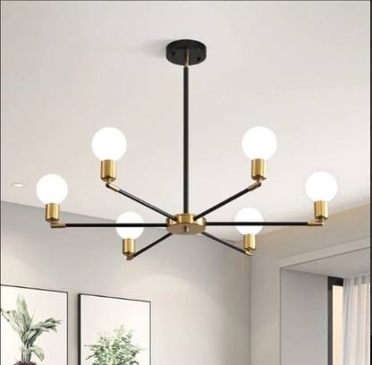 Flipkart SmartBuy 6 light black gold finish modern style adjustable chandelier Chandelier Ceiling Lamp