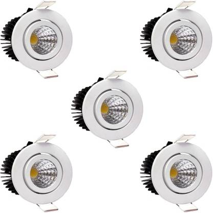 GALAXY LED Ceiling COB Spot Light - 3 Watt - Round - Warm White (2700K) Tilt Pack of 5 Recessed Ceiling Lamp
