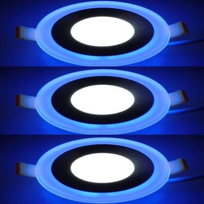 GALAXY 6 watt (3+3) LED Round Panel Light Ceiling POP 3D Effect Lighting (Double Color)Blue & White pack of 3 Recessed Ceiling Lamp