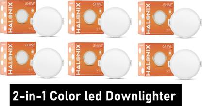 HALONIX 8W Shine 2-in-1 White and Yellow Colour led downlighter cutout 50mm Pack of 6 Recessed Ceiling Lamp