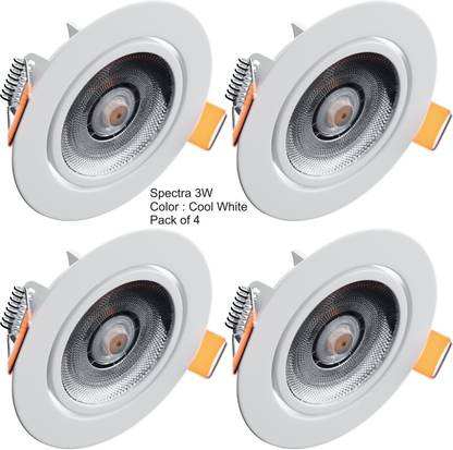 Nortek Spectra 3W Led Ceiling Downlight Adjustable Tiltable COB Cool White Pack of 4 Recessed Ceiling Lamp