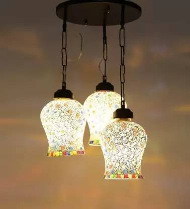 DONERIA Hanging three Glass lamp Chandelier (Bulb not Included)(Made in India) Ceiling Light Ceiling Lamp