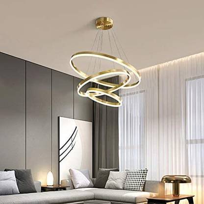 Blissbells Modern Double 3 Ring LED Chandelier Lamp (Warm White, Gold) Chandelier Ceiling Lamp