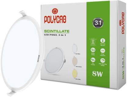 Polycab Polycab 8W Scintillate 3-in-1 Color Changing LED Panel Light Recessed Ceiling Lamp