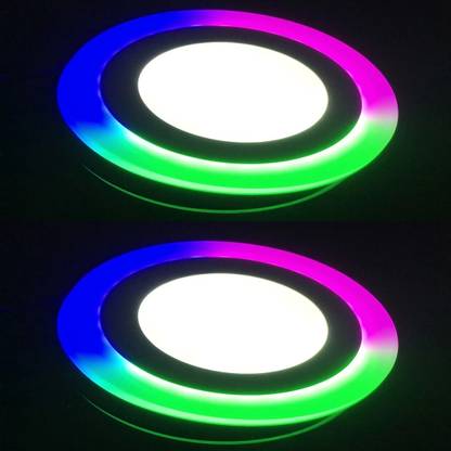Tryka 12 watt (6+3) LED Round Panel Light Ceiling POP Down Indoor Light LED 3D Effect Lighting (Double Color) Multi Coloured & White pack of 2 Recessed Ceiling Light Ceiling Lamp