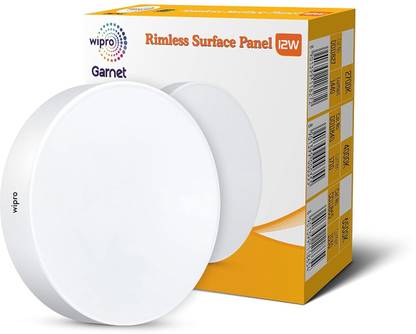 Wipro Garnet 12W Rimless Round LED Surface Panel|WarmWhite| Pack of 1 Recessed Ceiling Lamp