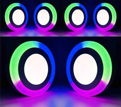 Hybrix LED Ceiling Surface Light 9 Watt [6+3 Watt] Down Light, Ceiling Surface Mounted Spotlight, Dual Color 3D Effect RGB Multicolor & White Combination, 6 Inch Diameter, No Need of Ceiling Cutting (PACK OF 6) Surface Ceiling Light Ceiling Lamp