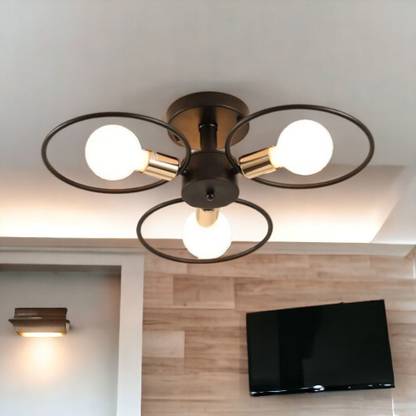 LYMON Lymon BLACK Hanging FAN STYLE 3 ROUND BLACK LIGHT (Pack of 1) Bulb not Included Chandelier Ceiling Lamp