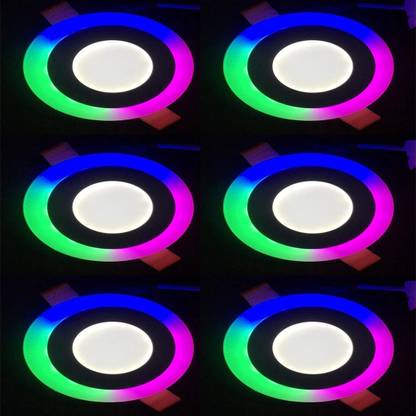 GALAXY 6 (3+3 )watt Round panel light double colour 3D effect (Multi + White) pack of 6 Recessed Ceiling Light Ceiling Lamp