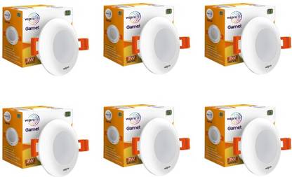 Wipro Garnet 3W LED Mini Downlighter ,Pack of 6 Recessed Ceiling Light Ceiling Lamp