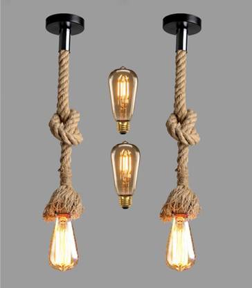 Ample Natural Jute Rope Type (WITH LED FILAMENT BULB) Ceiling Hanging Pendant Light SET OF 2 Pendants Ceiling Lamp