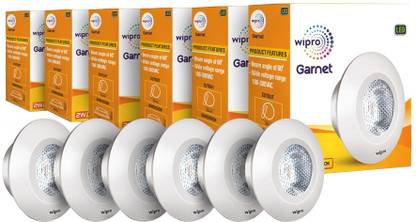 Wipro Garnet 2W LED Spotlight, Pack of 6 Recessed Ceiling Light Ceiling Lamp