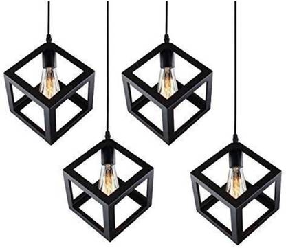 LazyHomez Vintage Metal Cube Shaped Hanging Pendant Ceiling Light Pack of 4 (Black) Pendant Lamp Ceiling Lamp