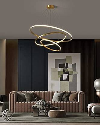 HDC modern 3 ring light gold chandelier in 3 colour modes for drawing room Chandelier Ceiling Lamp