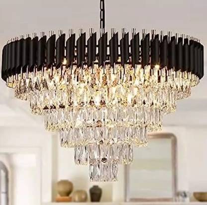 Shri Mahal Antiques crystal Black Gold polish metal 600mm chandelier hanging ceiling pendant jhoomer Chandelier Ceiling Lamp