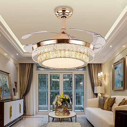 Blissbells CITRA Ceiling Fan Chandelier with 2 Layer Crystal Gold and Remote Control Chandelier Ceiling Lamp