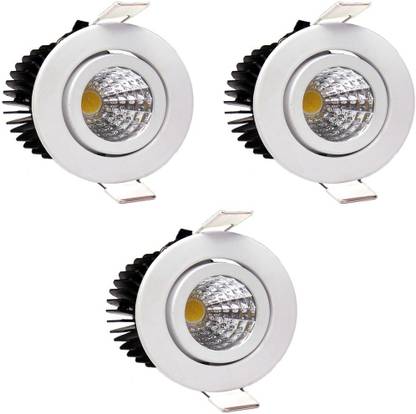 GALAXY LED Ceiling COB Spot Light - 3 Watt - Round - Warm White (2700K) Tilt Pack of 3 Recessed Ceiling Light Ceiling Lamp