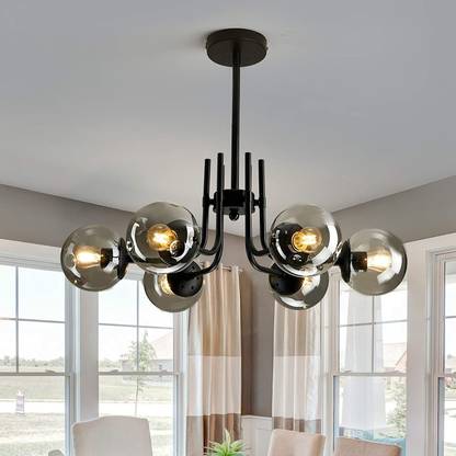 HomesElite 6-Light Sputnik Chandelier with Smoke Glass Globe Pendant Lamp Ceiling Lamp