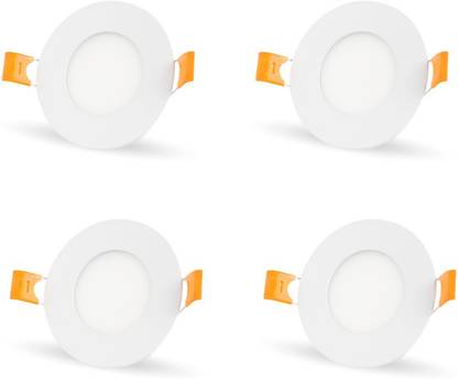 VICTOR 3 Watt Ultra Slim White Led Super Bright Panel Light Round Shape Conceal POP Light (Pack of 04) Recessed Ceiling Lamp