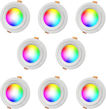 MVL 9W 7-in-1 Round LED Conceal Panel Down Light Colour Changing Light (Red/Blue/Pink/Green/Yellow/Sky-blue/White, Pack of 8) Ceiling Light Ceiling Lamp