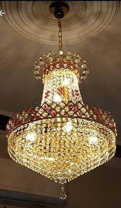 Svah Red Golden Color Crystal 300mm Jhumar Hanging Light Flush Mount Ceiling Light Chandelier Ceiling Lamp