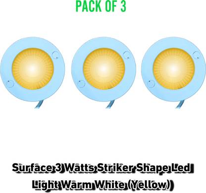 AP Source Surface 3 Watt Striker Shape Led Light WARM WHITE (YELLOW) PACK OF 3 Ceiling Light Ceiling Lamp