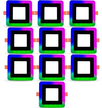 d'mak 6 Watt White+Multi Color Square LED Panel Light Side 3D Effect Light रिसेस्ड  सीलिंग लैंप