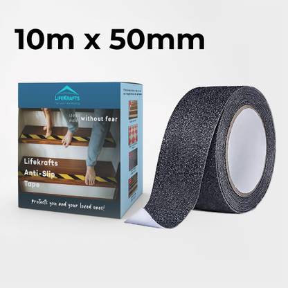 Lifekrafts Anti Skid Tape / Size-10 Meters * 50 MM / Safety Non Skid , Non Slip Tapes for Slippery floors, Staircase, Ramps, Indoor, Outdoor | Anti Slip Tape| Premium Quality | Easy Installation | High Traction Abrasive , Fall Resistant | (Manual)