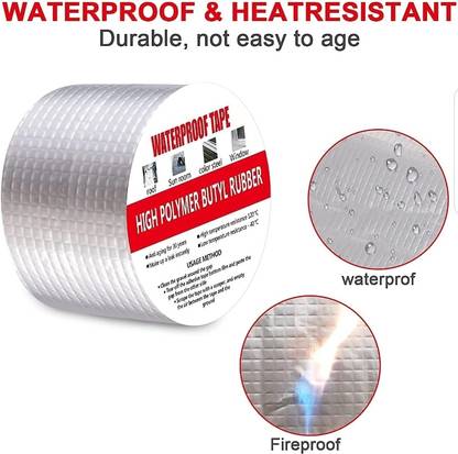 Nivrutti Aluminium tape 2 inch x 5 mtr Water proof Adhesive Heavy Duty Aluminium Foil Tape with Liquid Sealer Butyl Strong Tape for PipeRoof & Tank Leakage Waterproof Seal Repair Tape (Manual)