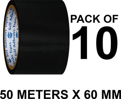 VCR Black Color Tape - 50 Meters in Length - 60mm / 2.5" Width - 10 Rolls Per Pack Handheld Color Packaging Tape (Manual)
