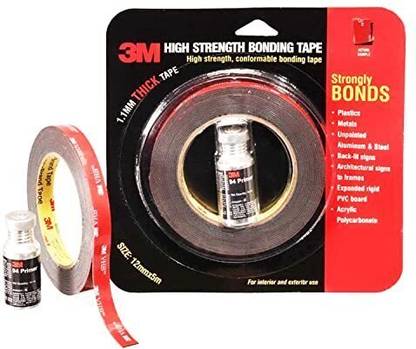 3M High Strength Double Side Bonding Tape for Plastic, Metal, Interior & Exterior Use Multiple Surface Acrylic Adhesive (12mmX5m, 1 Roll+Primer) (Manual)