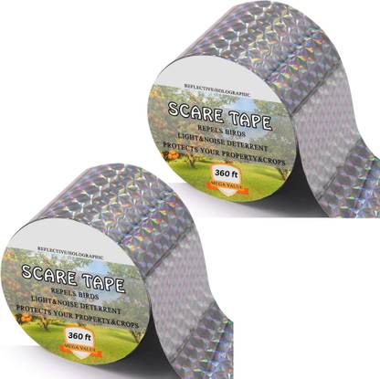 Lellow Double Sided Bird Scare Tape, Length-110 M, Width-4.8 CM, Silver Reflection Holographic (Manual)