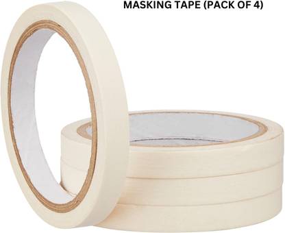 VOIISH Single sided Used Carpenter Labeling, Painting, Packing Adhesive Leaves No Residue. Masking Tape 1/2 Inch 12 mm x 25 Meters (Pack of 4) of Multi-Use, Easy Tear Tape (Manual)