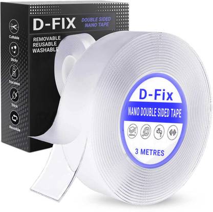 Dfix Multi-Purpose Adhesive Tape with Nano-Grip Tape Handheld Nano Double Sided Tape Reusable Washable Transparent Traceless (Manual)
