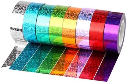 Adhvik Pack of 8 (1.8cm & 20 Mtr Each) Self Adhesive Glitter Tape Rolls For Gift Wrap