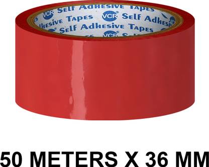 VCR Red Color Tape - 50 Meters in Length - 36mm / 1.5" Width - 1 Roll Per Pack Handheld Color Packaging Tape (Manual)