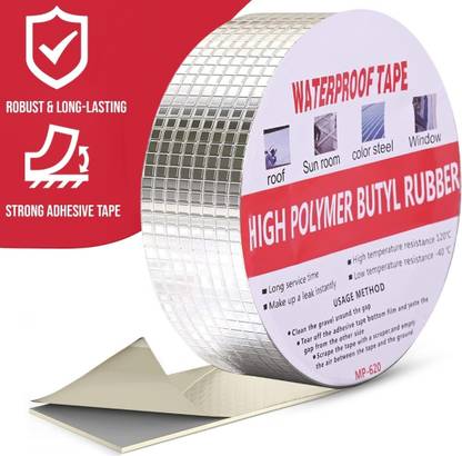 crockdile Waterproof Aluminium Rubber Tape for Leakage Repair Water Tape Butyal Rubber Roof Leak Sun room Color steel Window Surface Crack Boat Sealing Self Adhesive (Manual)