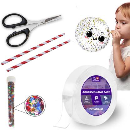 tothepackaging Nano Tape with Glitter Flakes Stars Straw for Balloon Reusable, DIY Art & Craft Double sided Ivy Grip Tape Kit with Scissor (Manual)
